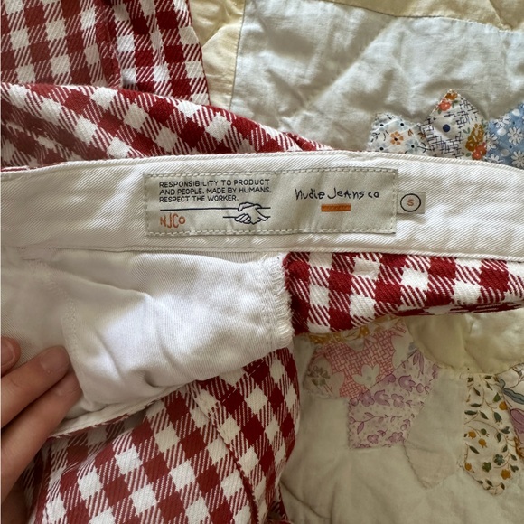 Nudie Jeans Red and White Checkered Wide Leg Pants - Picture 3 of 6